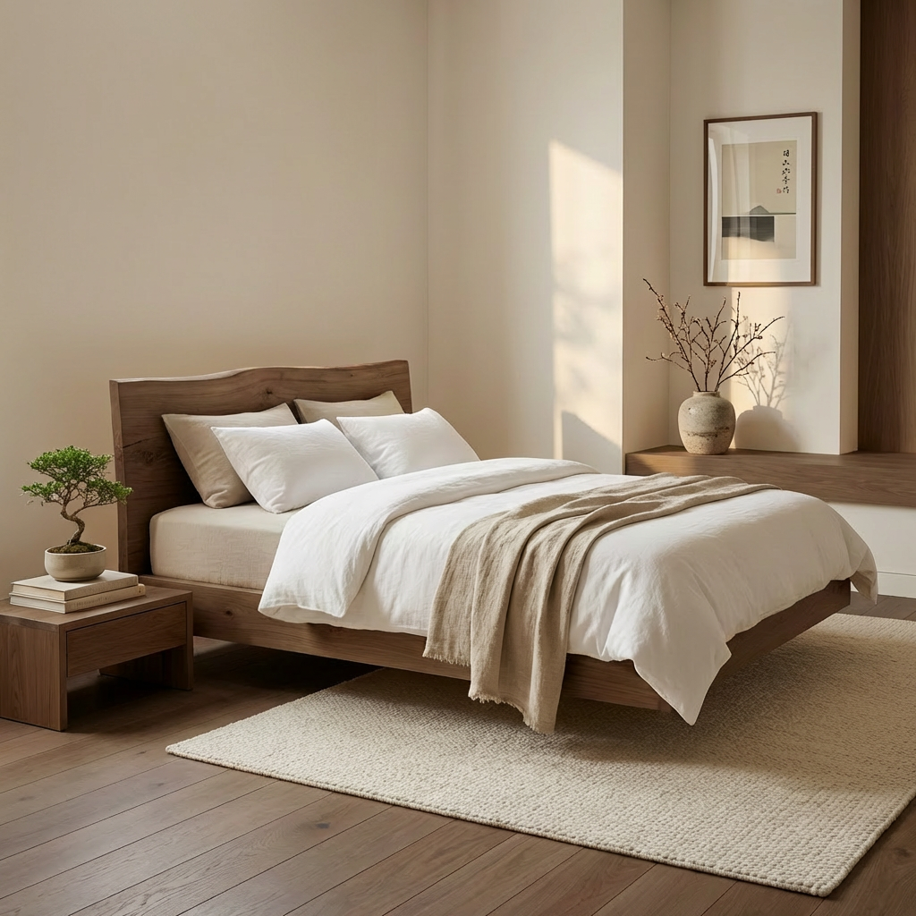 Minimal Floating Bed din stejar baituit