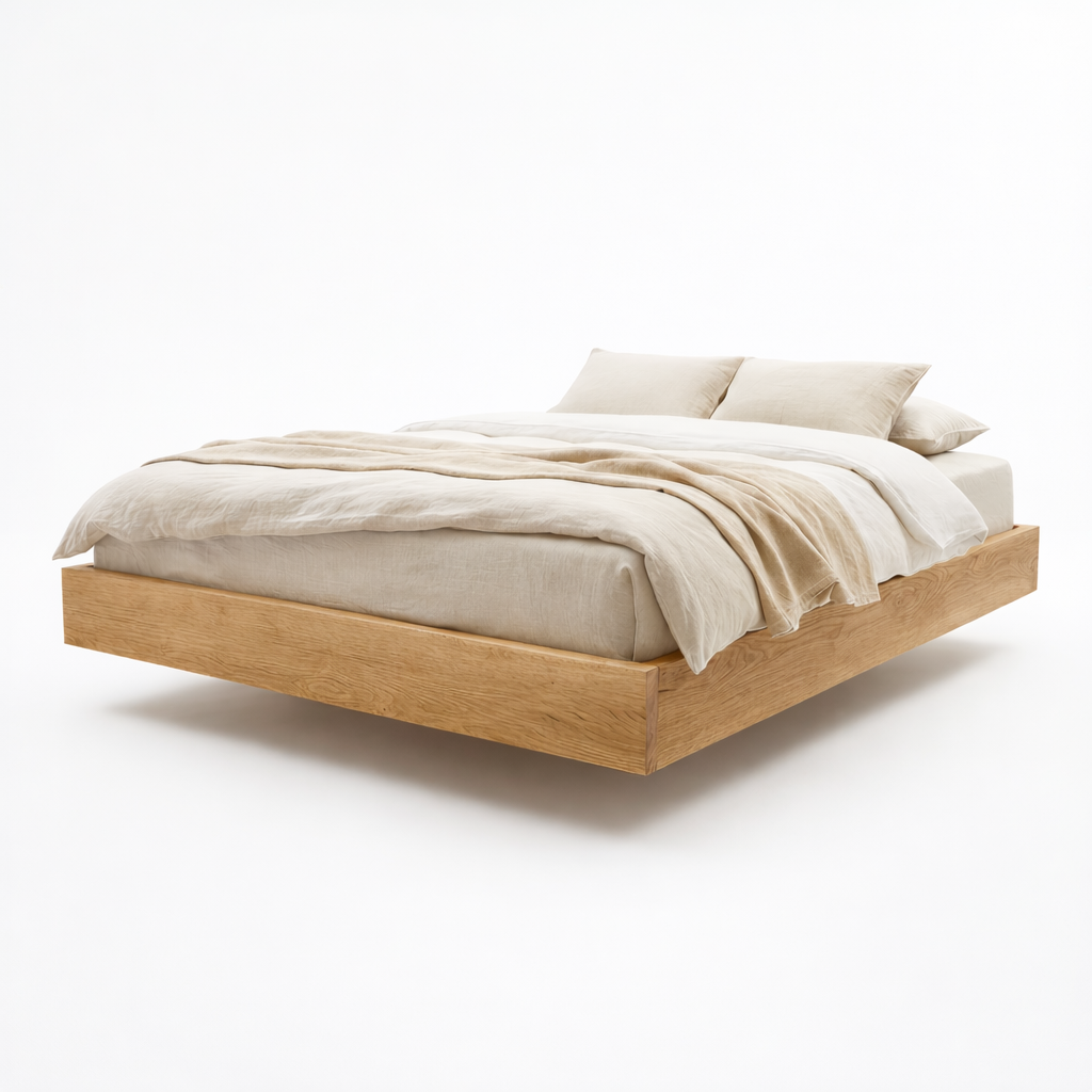 Minimal Floating Bed din stejar