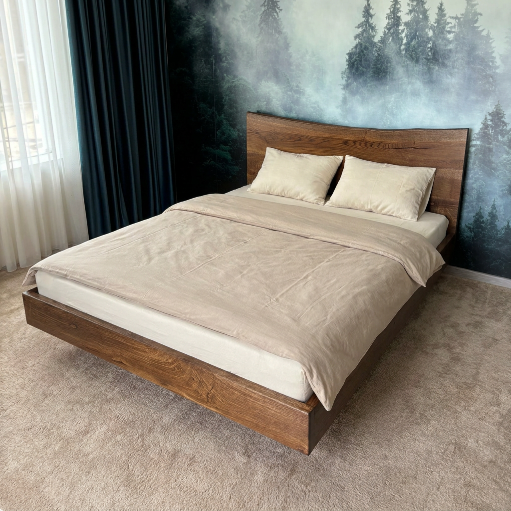 Minimal Floating Bed din stejar baituit