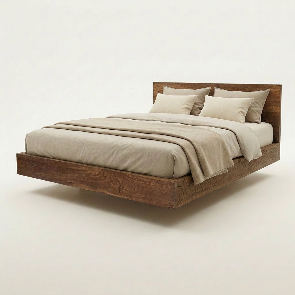 Minimal Floating Bed din stejar baituit