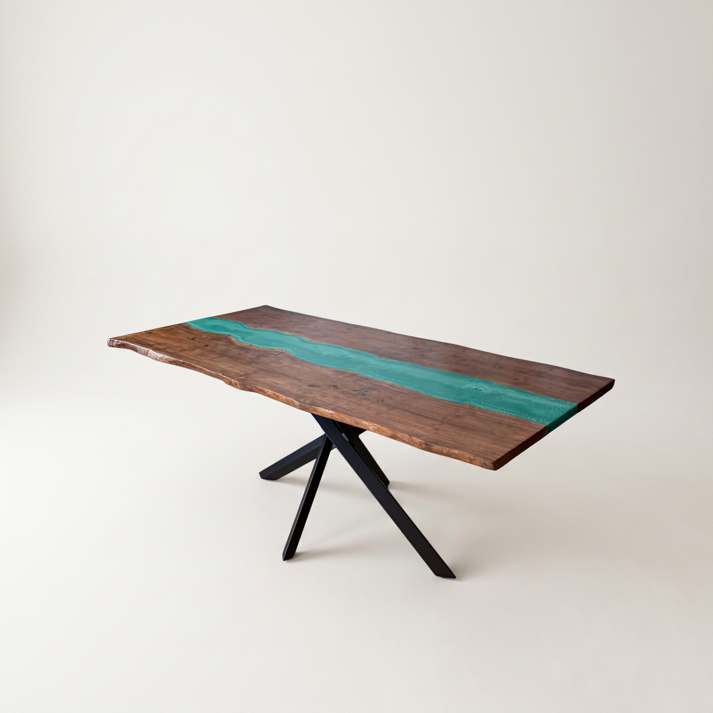 Masa de dining Dark Oak cu rasina turcoaz