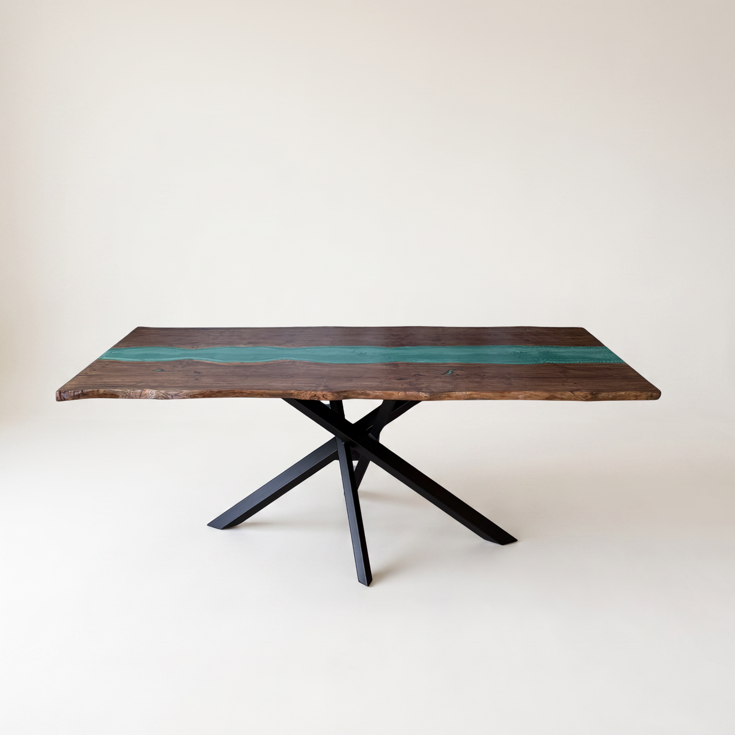 Masa de dining Dark Oak cu rasina turcoaz