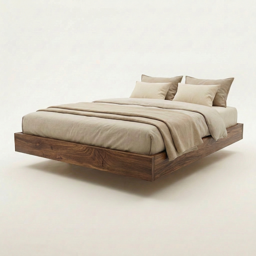 Minimal Floating Bed din stejar baituit