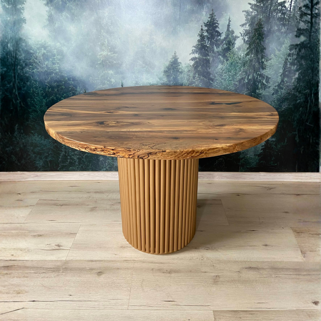 Masa de dining cu blat din nuc si picior Nero auriu X1244 110cm