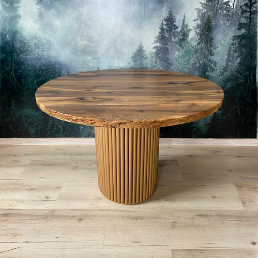 Masa de dining cu blat din nuc si picior Nero auriu X1244 110cm