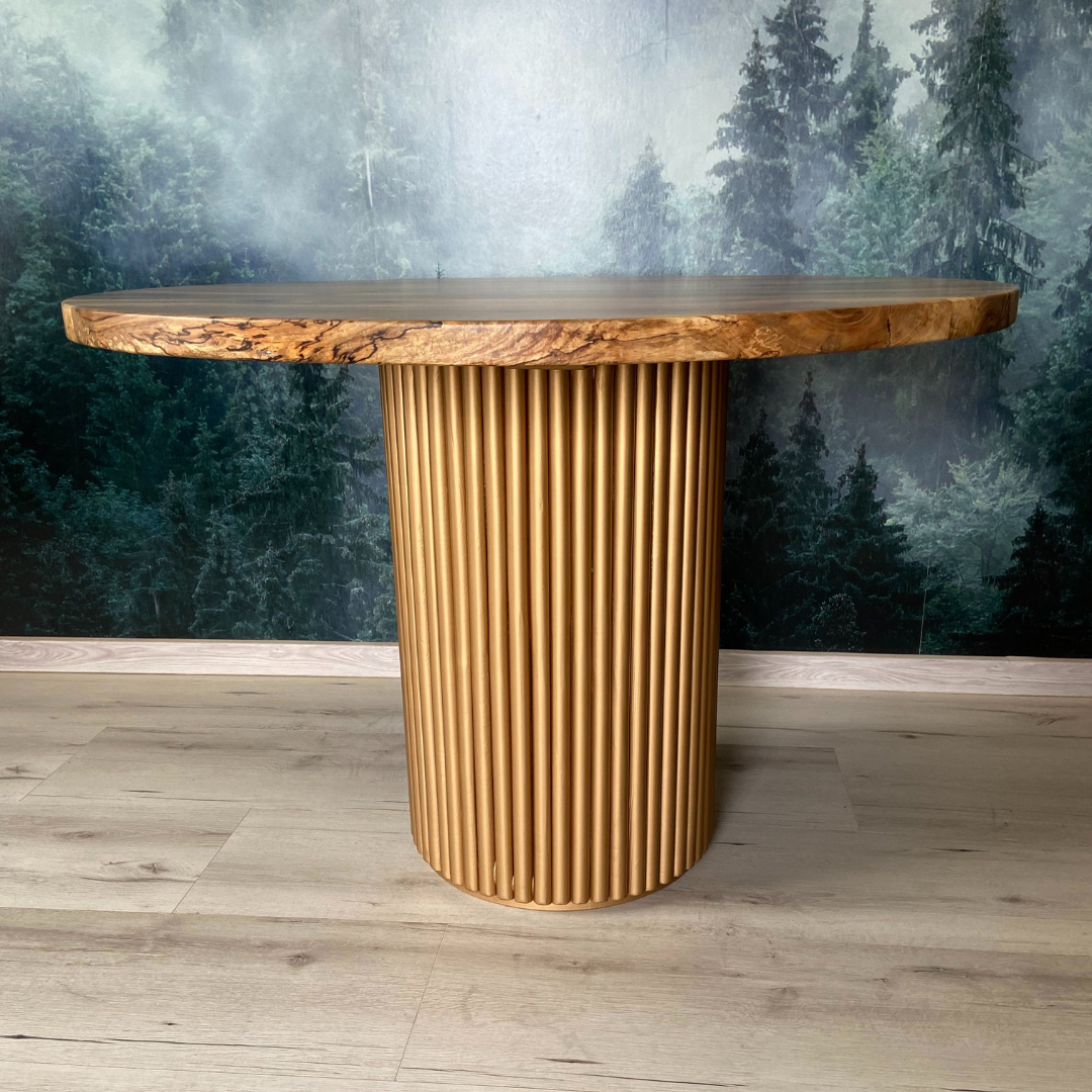 Masa de dining cu blat din nuc si picior Nero auriu X1244 110cm