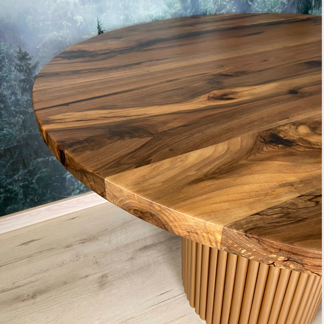 Masa de dining cu blat din nuc si picior Nero auriu X1244 110cm