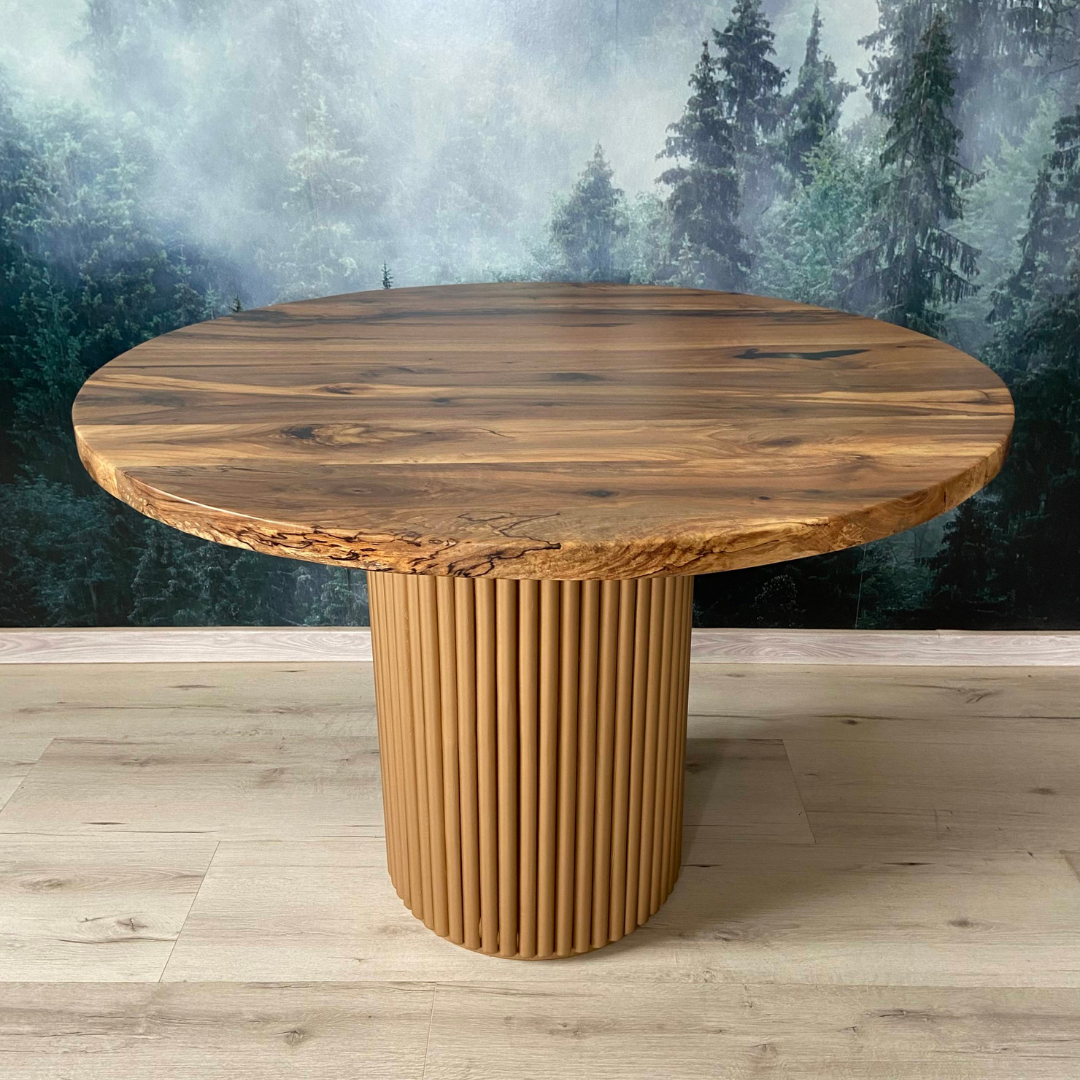 Masa de dining cu blat din nuc si picior Nero auriu X1244 110cm