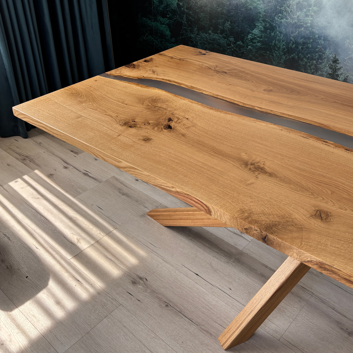 Masa de dining din stejar cu efect RIVER transparent