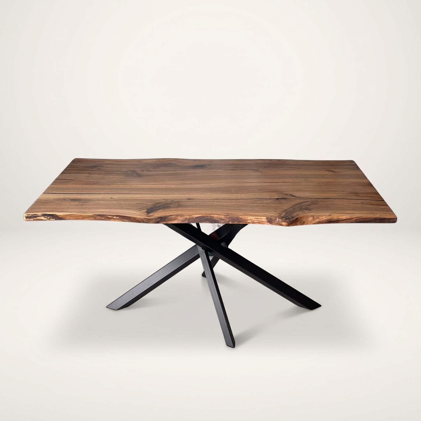 Masa de dining Geometry cu blat brut din lemn de nuc