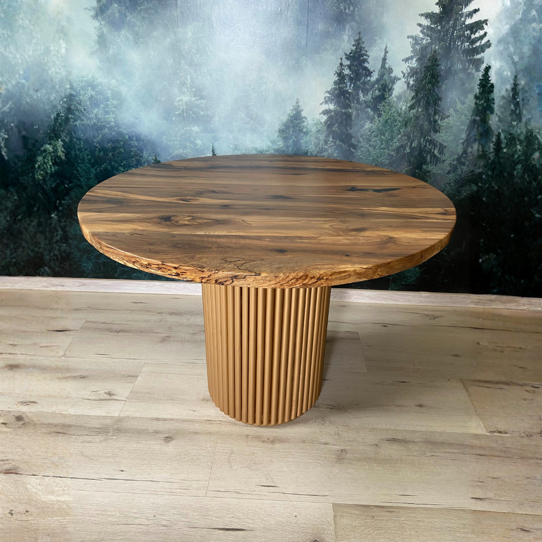 Masa de dining cu blat din nuc si picior Nero auriu X1244 110cm