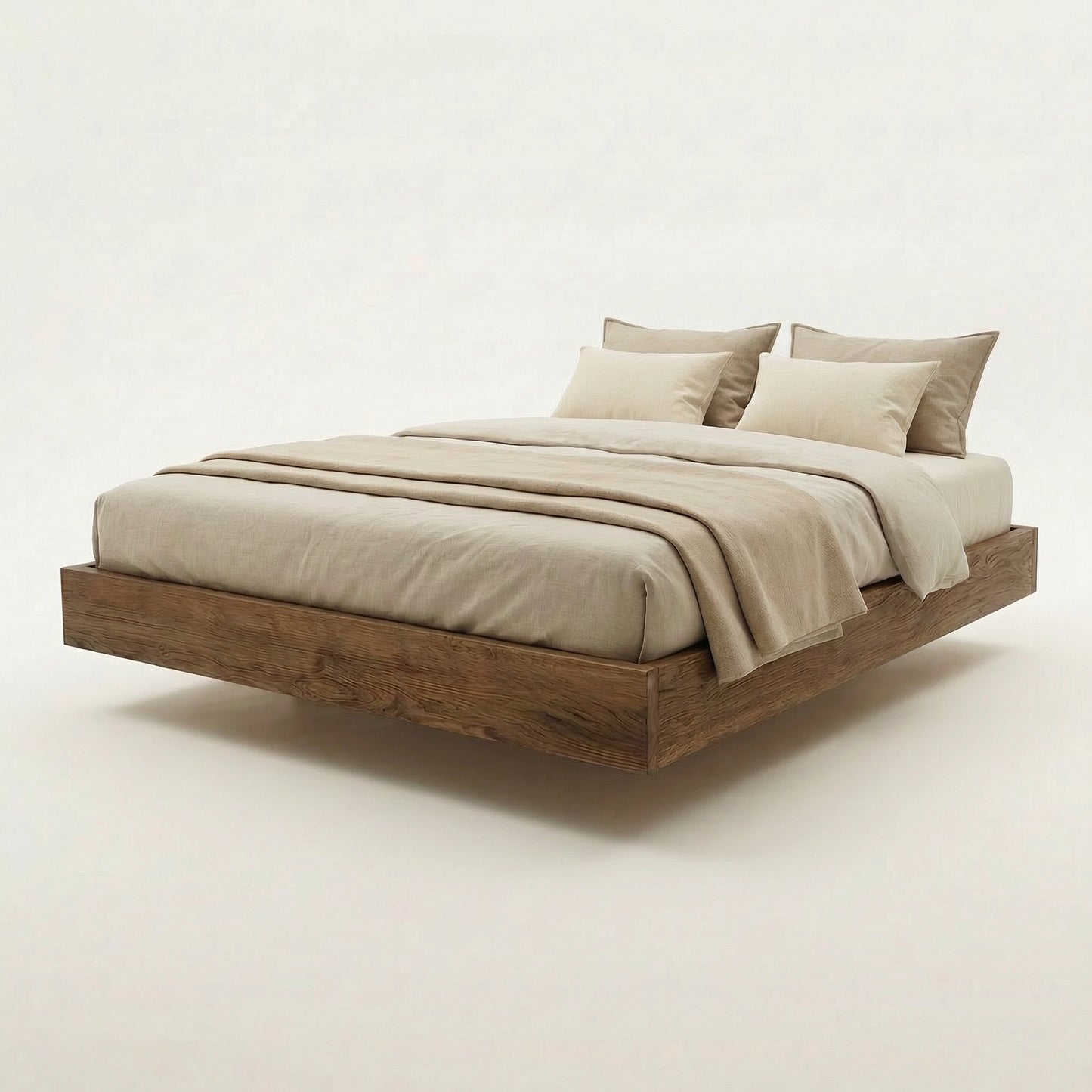 Minimal Floating Bed din stejar baituit
