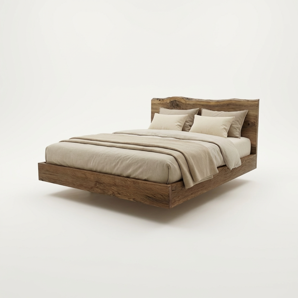 Minimal Floating Bed din stejar baituit