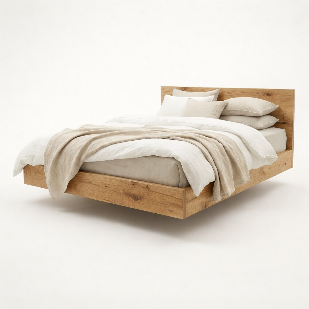 Minimal Floating Bed din stejar