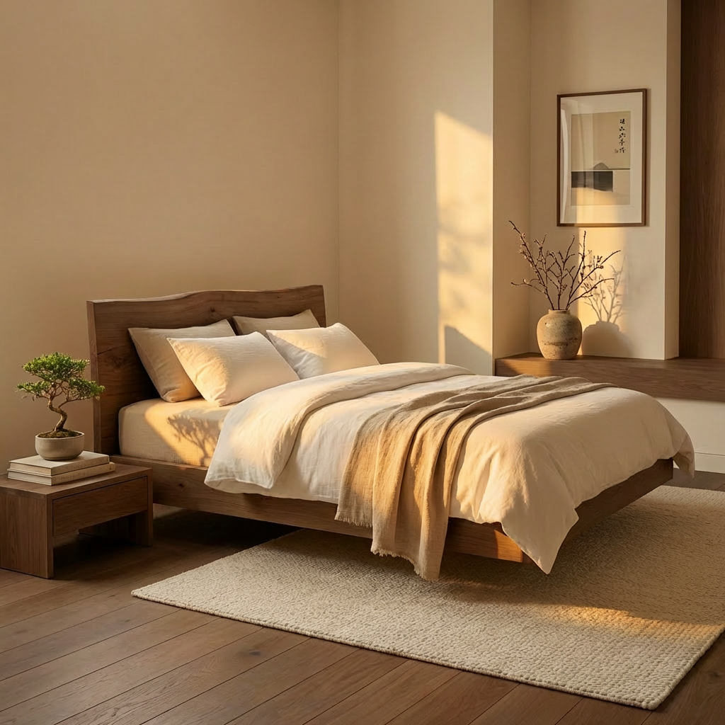 Minimal Floating Bed din stejar baituit