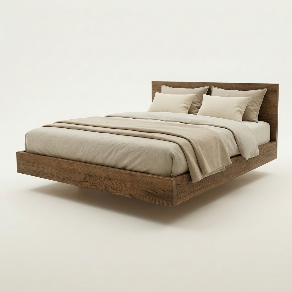 Minimal Floating Bed din stejar baituit