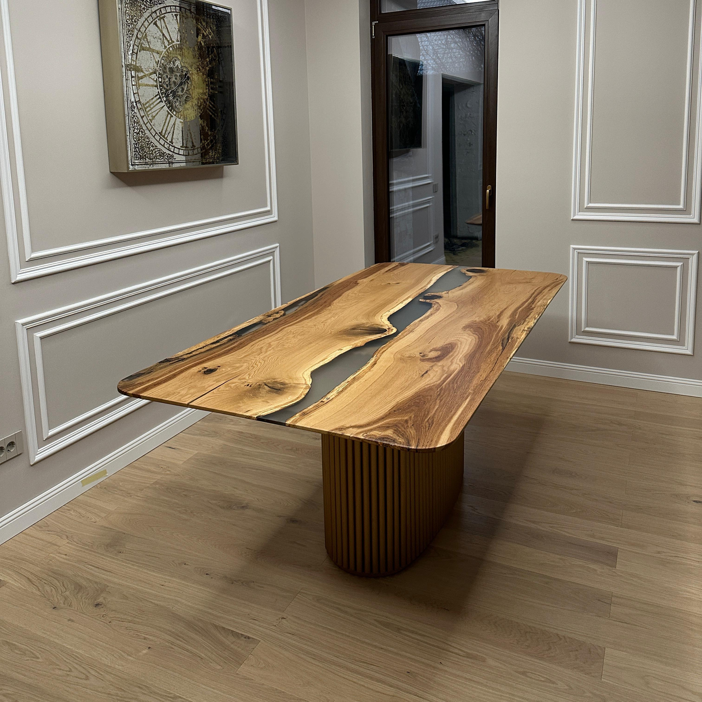 Masa de dining din stejar cu efect RIVER transparent