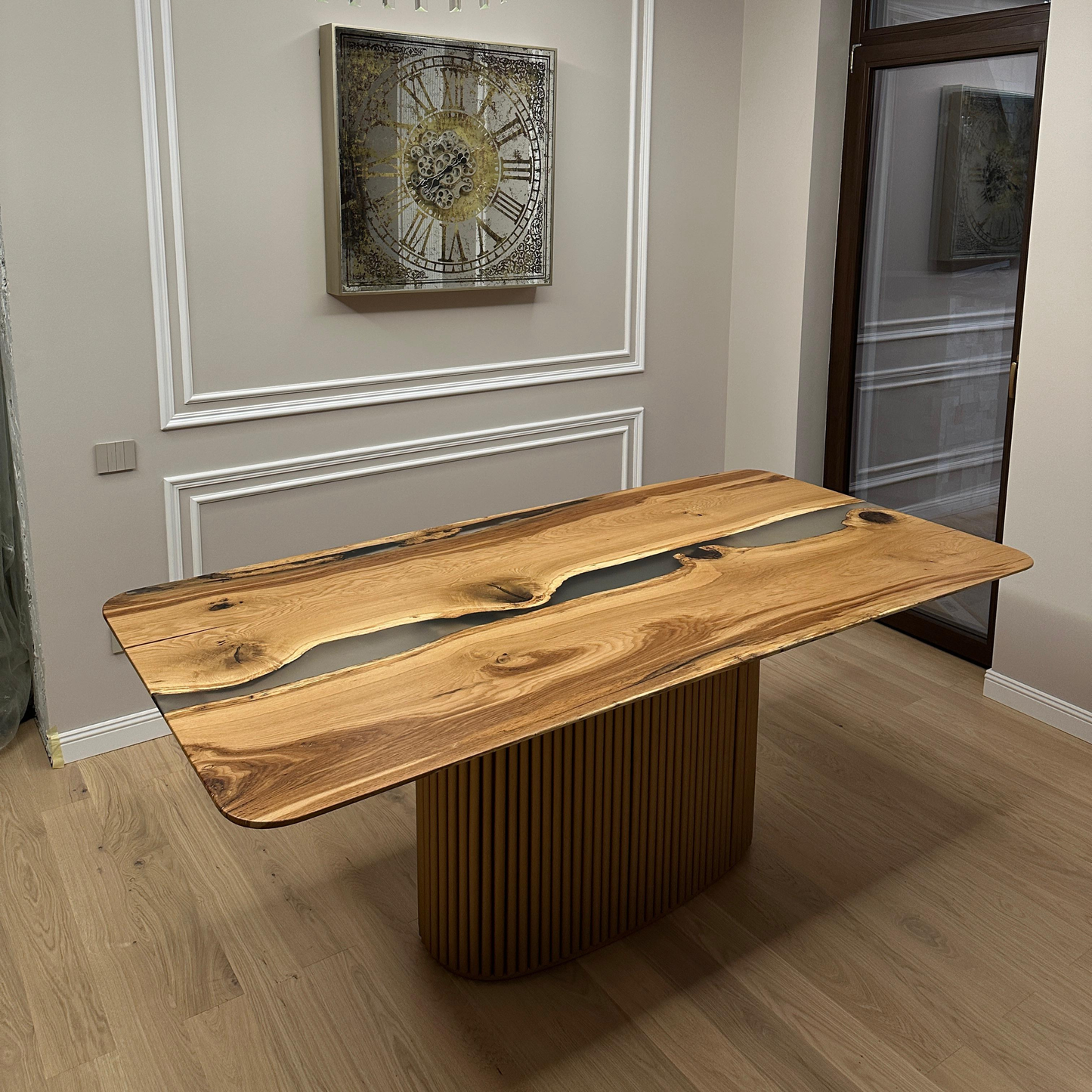 Masa de dining din stejar cu efect RIVER transparent
